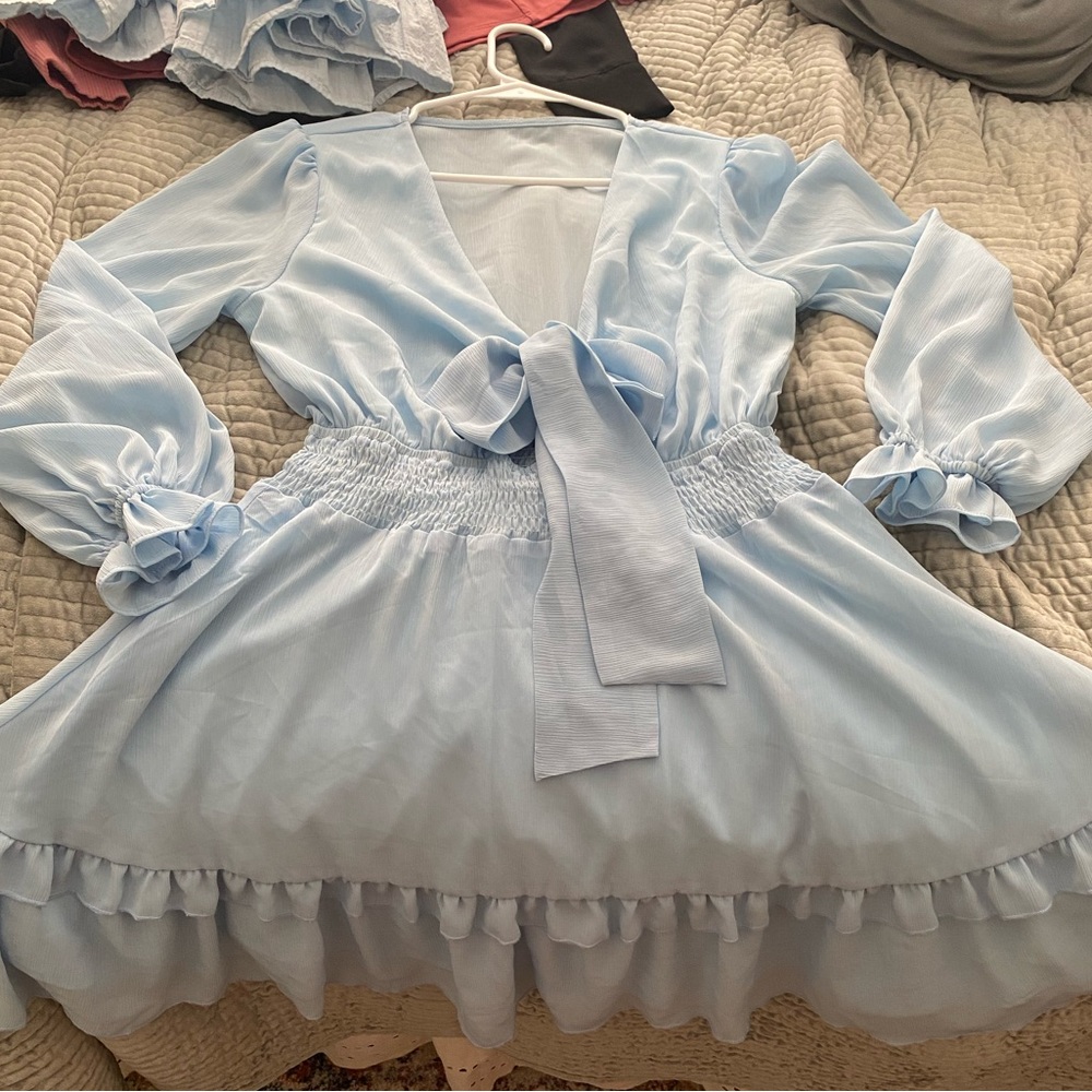 Light blue v neck dress